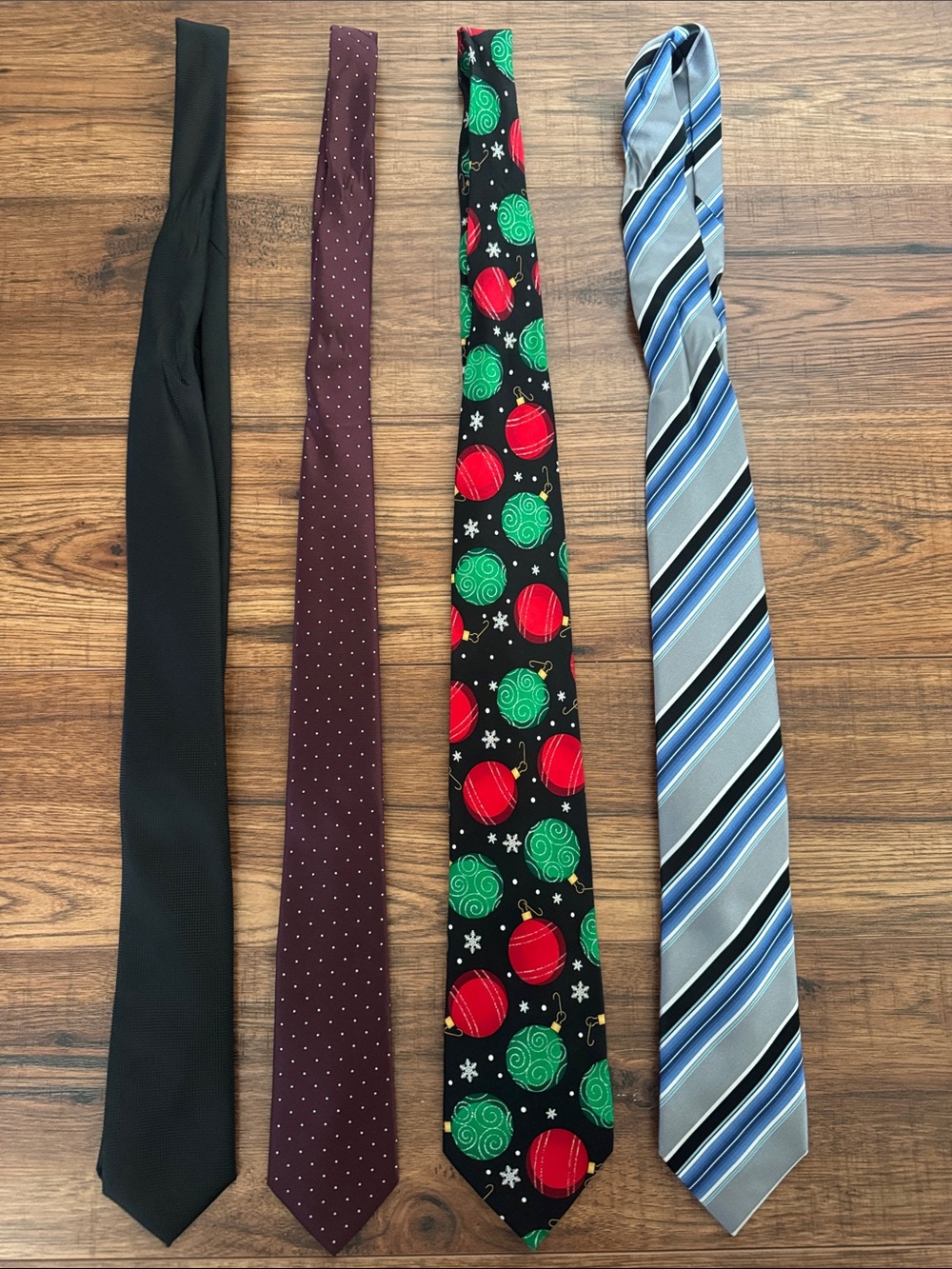 Men's Assorted Pattern Necktie Set (4) - Black, Maroon, Christmas, Blue